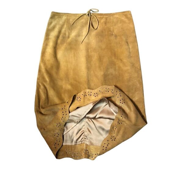 Ann Taylor Tan Geunine Suede Leather Eyelet Knee Skirt Fully Lined Size 6 - Picture 10 of 12